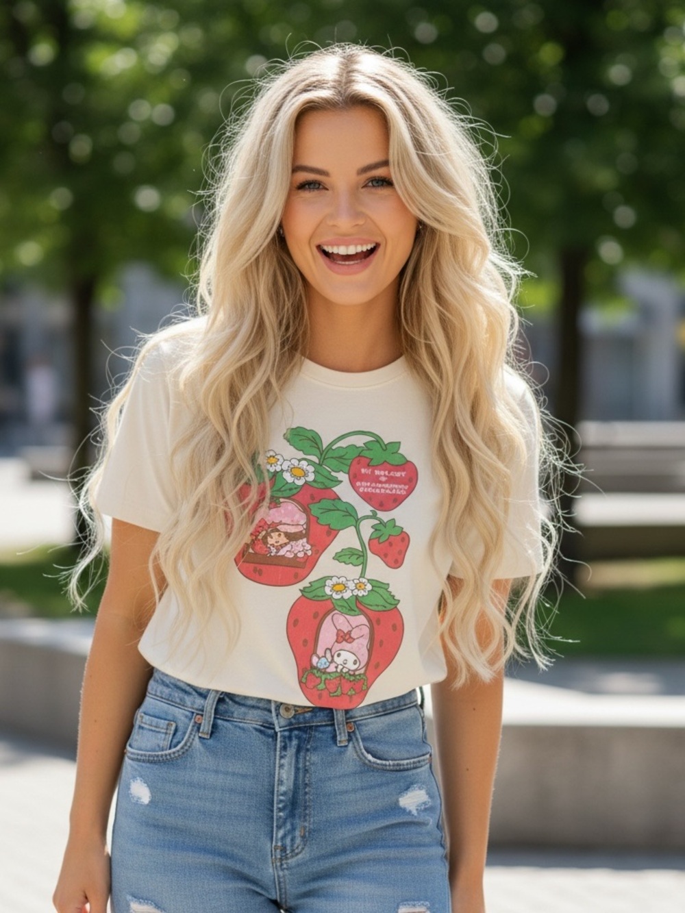 Sanrio My Melody x Strawberry Shortcake Graphic Tee - Cream